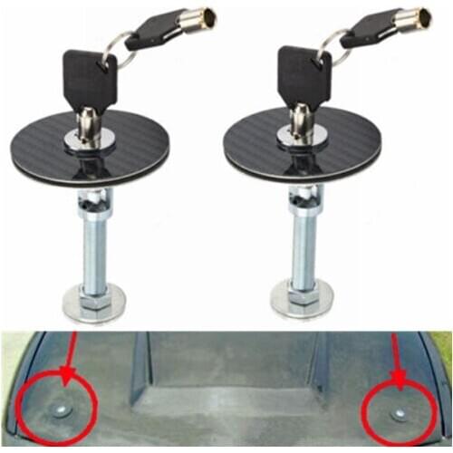 UNIVERSAL 2x JDM CARBON FIBER RACING MOUNT BONNET HOOD PINS LATCH KEY LOCKING FOR CAR TRUCK SUV