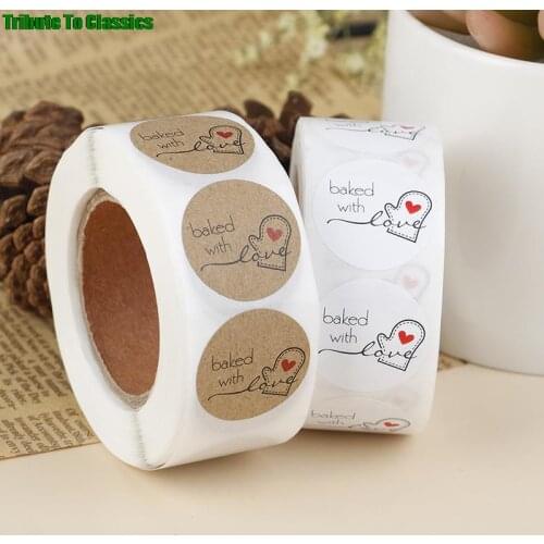 Baked With Love Round Kraft Paper Sticker Adhesive Baking Label For Christmas Festival Cake Box Gift