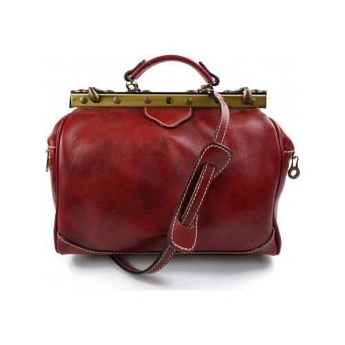 Ladies leather handbag doctor bag handheld shoulder bag red made in Italy genuine leather bag