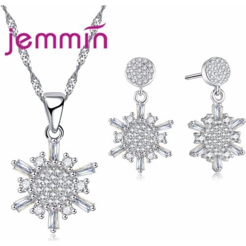 Classic Snowslake Design Women Best Brand Jewelry 925 Sterling Silver Necklace Earrings Set for Women Wedding Bridal