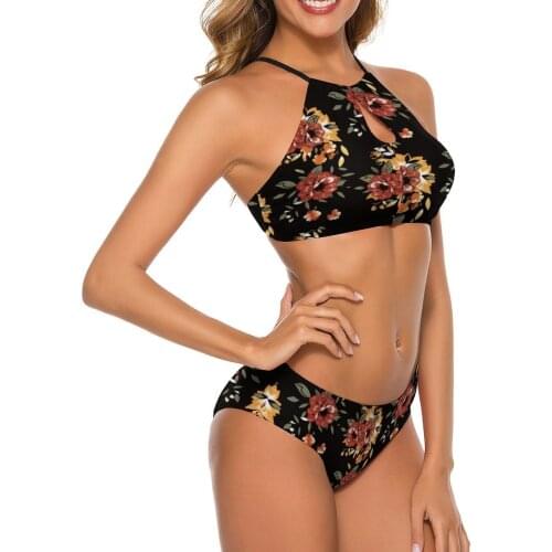 2021 Women Flower Print Swimsuit Two Piece Bandage Thong Backless Bikinis Sexy Push Up Beach Wear Summer Bathing Swimming Suit