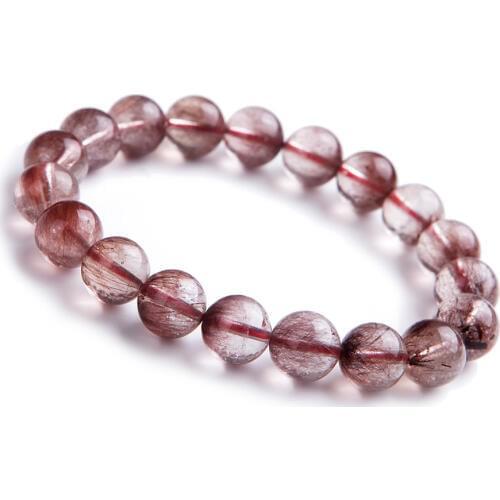 10mm Natural Red Rutilated Quartz Crystal Round Beads Jewelry Stretch Charm Bracelets For Women