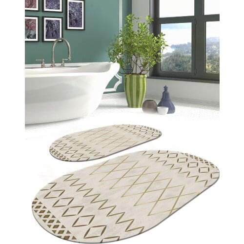 2 Pieces Washable Antibacterial Non Slip Floor Bath Mat Toilet Seat Set 50x60cm 60x100cm