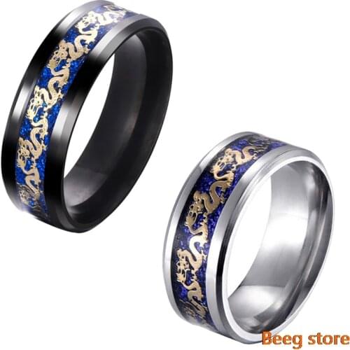 2021 fashion dragon rings viking ring for women men luxury pride black blue gold silver color snake ring punk rocky jewelry 8mm