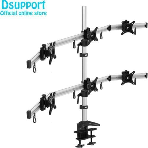 15-27" Aluminum Alloy 6 Screen LCD TV Mount Free Lifting Sliding Full Motion 6 screen Monitor Holder Desktop clamping MP260CL