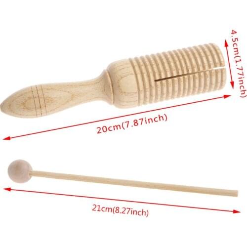 87HD Single Wooden Agogo Guiro Tone Block Percussion with Beater Musical Toy kid Gift