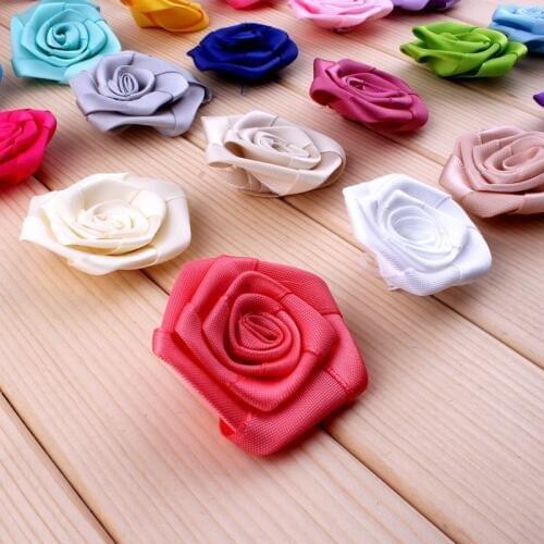 50pcs/lot 4cm 20colors Mini Satin Ribbon Rose Flowers For Girls Hair Accessories Artificial Fabric Flowers For Kids Headbands