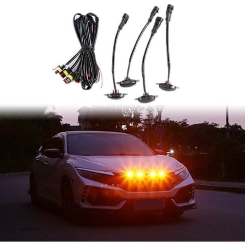 Car LED Front Grille Smoked Amber Light Daytime Running Lights Lamp for Universal Pickup SUV Truck Sedan