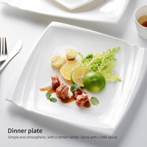Pure White Ceramic Western Plate Flat Steak Plate Dessert Dim Sum Square Cake Cake Plate Household Dinner Plate Western Tablewar