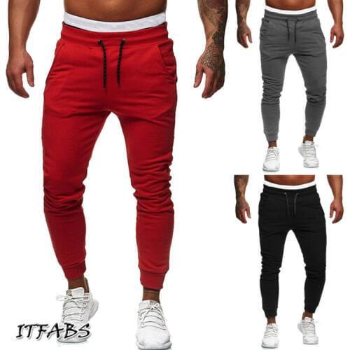 Hirigin Mens Sport Pants Gym Soft Elasticity Running Trousers Solid Soccer Jogging New Male Casual Lace-up Loose Hip Sweatpants