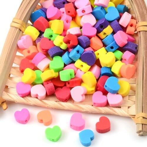 30pcs/Lot Solid Colorful Love Heart Shape Polymer Clay Beads For Jewelry Making Loose Spacer Beads DIY Bracelet Accessories