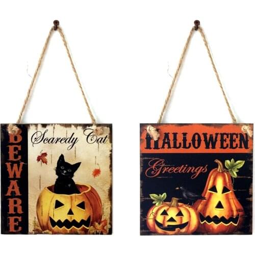 Behogar 2pcs Halloween Sign Rustic Spooky Wooden Door Sign Plaques Craft Decorations for Home Wall Window Door Hanging Display