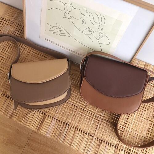 Diagonal Womens Bags 2020 New Womens Bags PU Leather Shoulder Bag Retro Pouch Fashion Semicircle Womens Bag Saddle Bag