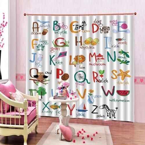 Cute Cartoon Animals Alphabet picture Cutains Children Room Bedroom Polyester Fabric Blackout Drapes Sets 2 Panels With Hooks
