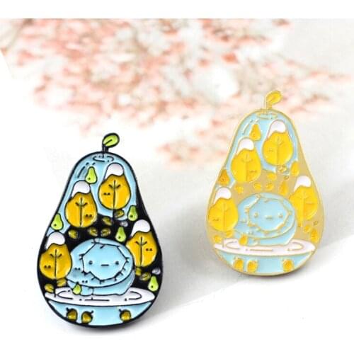 Natural Forest Adventure Time Brooch Cartoon Fruit Avocado Kawaii Snow Doll Pear Enamel Pin Girl Boy Backpack Badge Jewelry