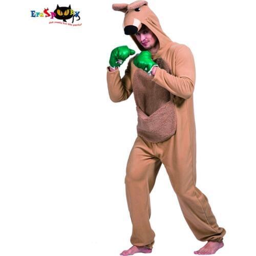 Eraspooky Men Animal Party Cosplay Adult Kangaroo Mascot Jumpsuit Halloween Costumes Christmas Fancy Dress