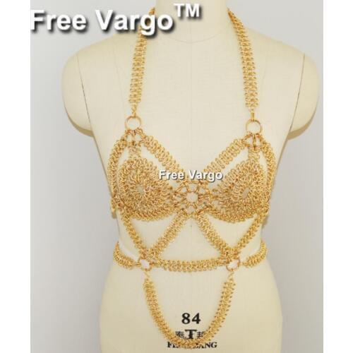 Burning Man Body Bra Harness Rave Gold Body Chain Crop Top Costumes Summer Musical Festival Singer Dancer Stage Outfits Gear