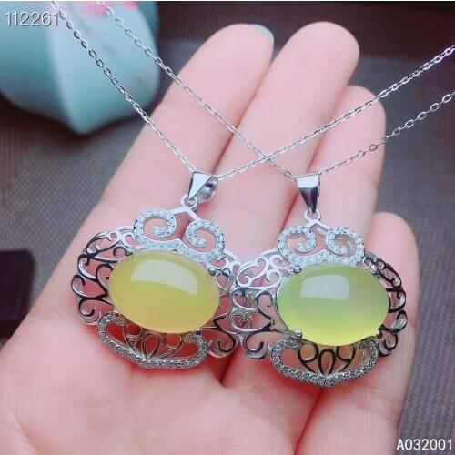 KJJEAXCMY fine jewelry natural Green Chalcedony 925 sterling silver women pendant necklace chain support test lovely