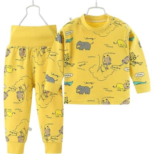 2020 New autumn and winter children high waist underwear set Pure cotton long Johns baby high waist trousers belly home wear