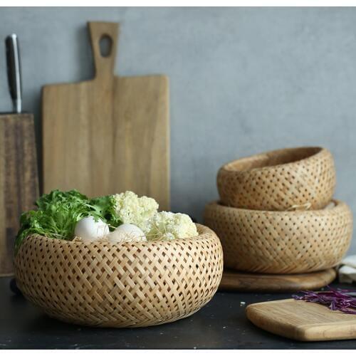Creative Bamboo Storage Basket Household Baskets Fruit Basket Kitchen Storage Basket Double Woven Basket Egg Basket
