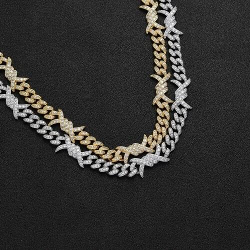 Cuban Chain 10mm 16" 18" 20" brass setting CZ Chain Necklace Gold/Silver Color Iced Out Cubic Zircon Bling Bling BC015