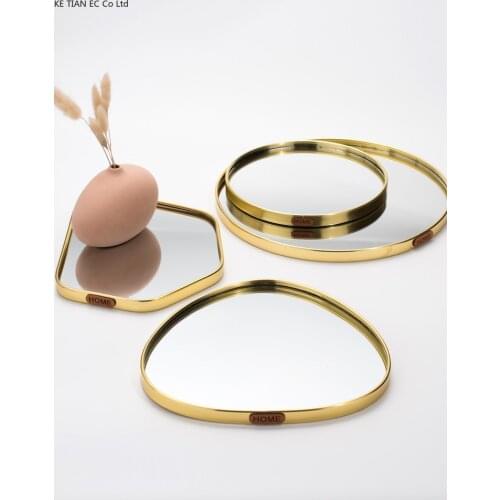 European Golden Glass Mirror Tray Electroplating Metal Jewelry Cosmetics Storage Tray Aromatherapy Pendulum Tray Home Decoration