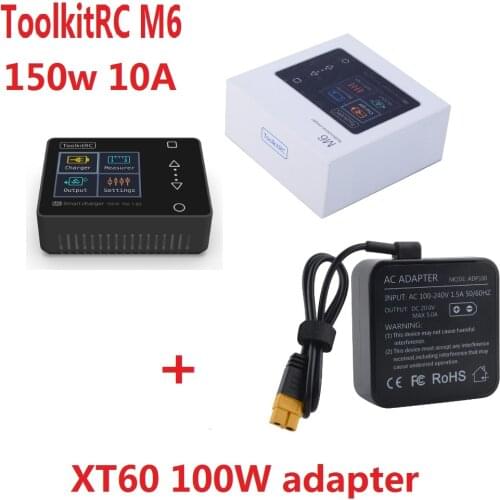 In Stock ToolkitRC M6 Servo Tester Tool 150w 10A DC Output 1-6s Color Screen Multi-function Charger with XT60 100W adapter