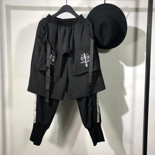 Owen Seak Men Casual Cargo Harem Pants High Street Wear Hip Hop Ankle Length Mens Clothing Sweatpants Autumn Black Pants