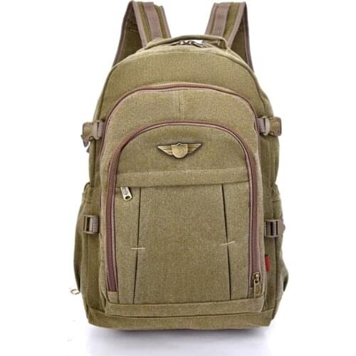 Mens Canvas Backpack Zipper Rucksacks Laptop Bag Vintage Travel Bag Leisure School Bag Outdoor Sports Mountaineering Bag