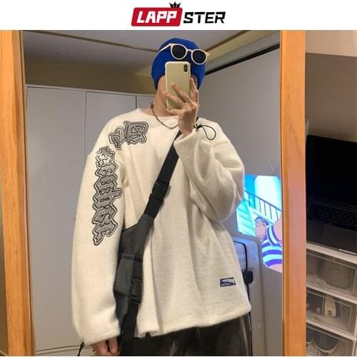 LAPPSTER Men Harajuku Oversized Knitted Sweater 2021 Mens Vintage Korean Fashion Pullovers Male Y2k Japanese Streetwear Sweaters