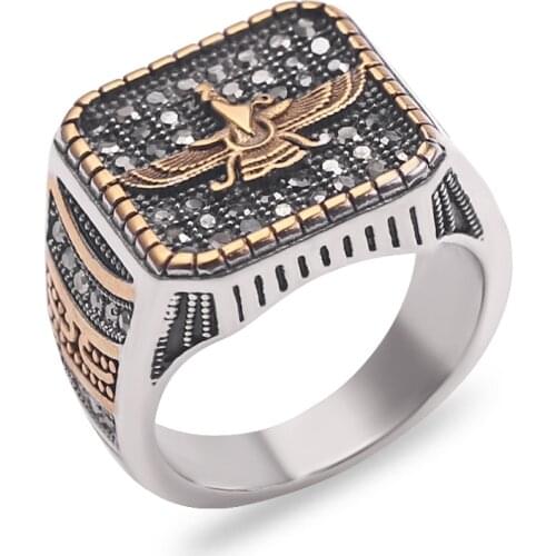 2019 New Men Vintage Lran Faravahar Ahura Mazda Rings Gold Color Zoroastrian Ring Male Hip Hop Jewelry Gifts
