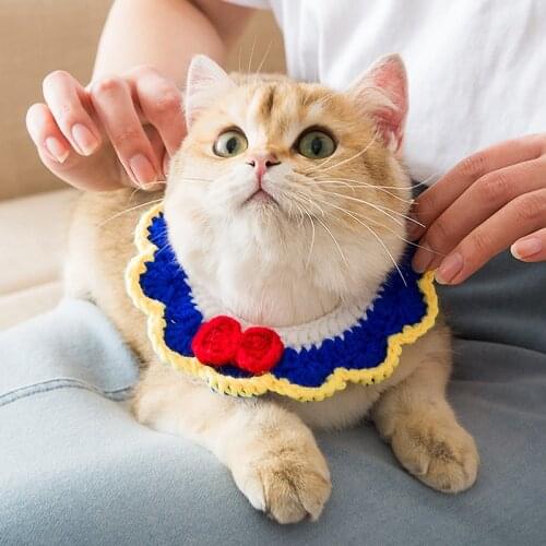 New style handmade cat dog collar crocheted woolen thread bandage cape pet knitted bib cute cat necklace cat collar
