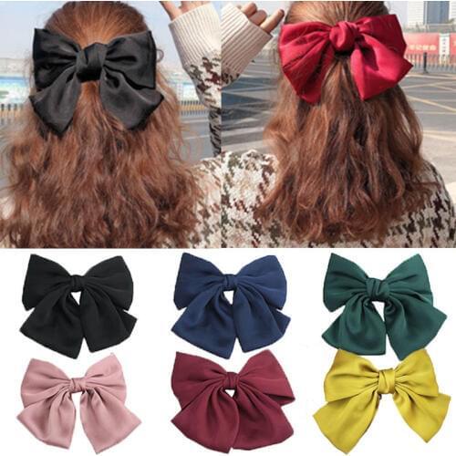 Korean Solid Color Big Bow Hair Pin Hair Accessories For Women Fashion Jewelry Vintage Bowknot Barrette Clip Girl Gift Ornaments