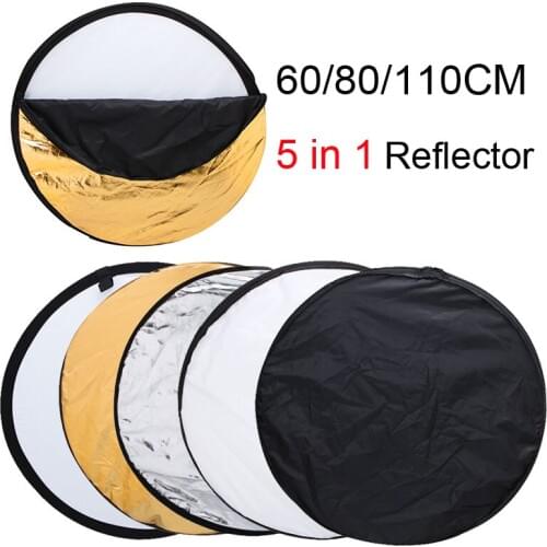 Photo Studio Reflector 60cm 80cm 110cm 5-in-1 Gold Silver White Black Translucent Portable Collapsible Light Round Panel