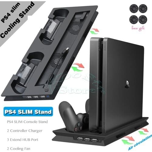 PS4 Slim Console Stand Cooling Fan Stand Gamepad Charger Station for Playstation PS 4 Slim Games Accessories