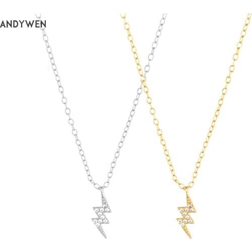 ANDYWEN 925 Sterling Silver Lighting Pendant Pave Zircon CZ Luxury Chain Necklace Fashion Women Crystal Jewelry Rock Punk
