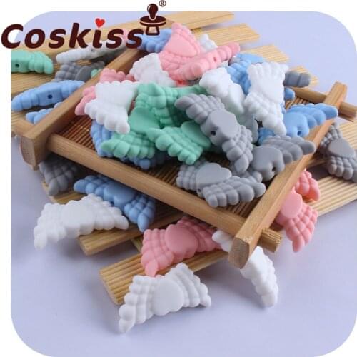 Coskiss 5pcs BPA Free Angel Wing Silicone Beads Baby Teethers Food Grade Baby Teething Toys For Pacifier Chain DIY Accessorie