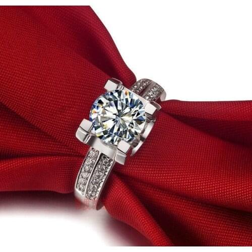 Luxury Wedding Ring 1 carat cushion cut sona Synthetic Gemstone engagement rings for women, sterling silver promise ring