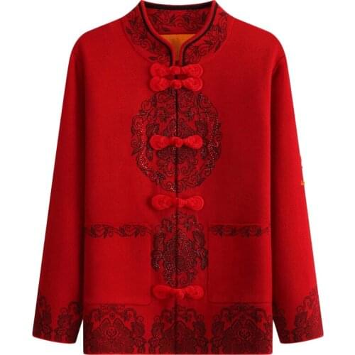 Middle-aged womens Printed Sweater Autumn Winter Plus Velvet Thick Warm Sweaters Jacket Spring Plus size Warm Cardigan Sweaters