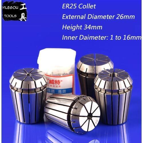 High Precision ER25 CNC Spring Collet (Inner bore 13 to 16mm) ER25 Spring Chuck, External Diameter 26mm, Height 34mm