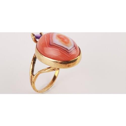 UM US JEWELRY Agate Stone Gold Plated 925 Sterling Silver Women 'S Ring
