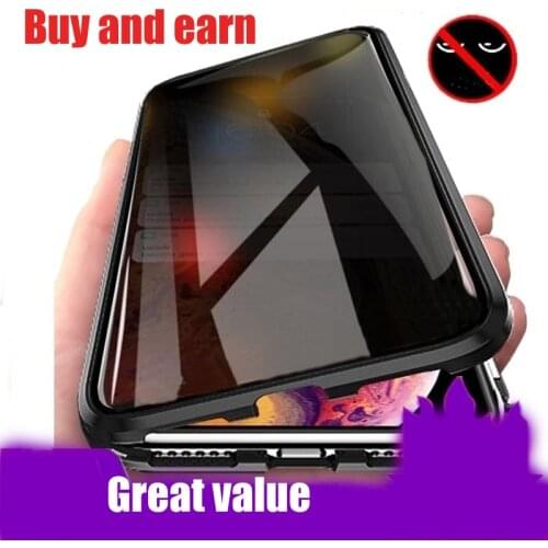 Magnetic Tempered Glass Privacy Metal Phone Case For Iphone SE 6 7 8 Plus X XR XS 11 12 Pro Max Magnet Anti Peeping Spy Cover