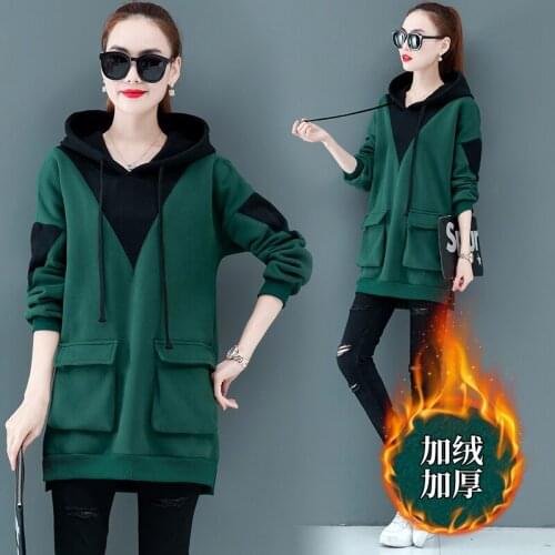 Large size Women hoodie Tops Autumn Winter Korean fashion clothing Long sleeve Thick Pullover women Hooded Loose warm coat 4XL