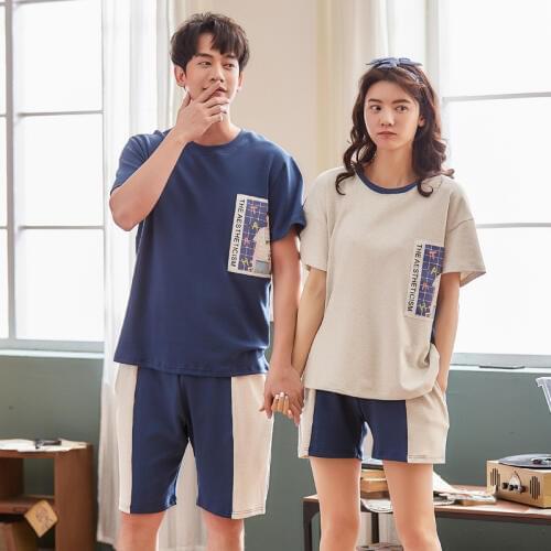 Women and men summer Korean cotton new couples pullover pajamas short sleeve thin comfortable breathable two piece pajama sets