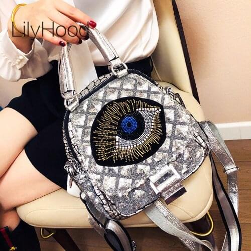 Lady Paillette Vegan Leather Quilted Convertible Backpack Women Fashionable Bling Glitter Small Size Travel Work Silver Daypack