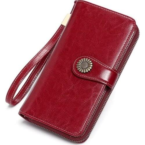 Genuine Leather Womens Wallet Ladies Zipper Coin Purses Female Large Capacity Card Holder Long Wallets for Women