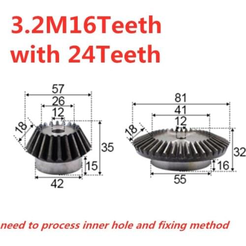 1:1.5 bevel gear 3.2modulus 16teeth with 24teeth inner hole12mm 90 degree drive reverse steel gear steel gear