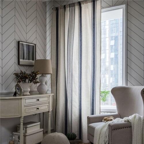 1.5M Width Striped Cotton Linen Curtain Kitchen Living Room Curtain Semi-shading Bay Window Curtain Home Decoration