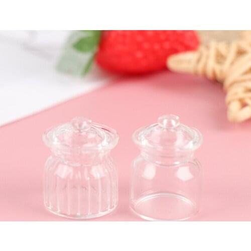 1 Pc 2*2.6cm 1:12 Dollhouse Miniature Glass Bottle Candy Jar Doll Kitchen Candy Bottle Model