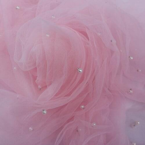 1 Yard Pearl Yarn Mesh Net Fabric For Wedding Dress Cloth Soft Tulle Party Decoration 160cm wide White Pink